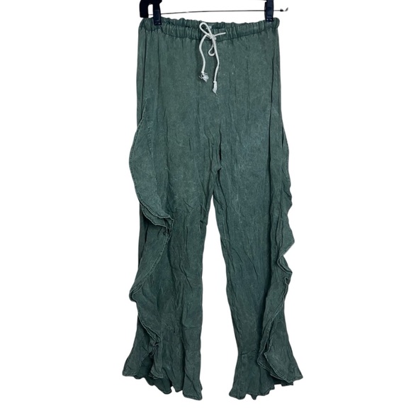 Figwood North Shore Green Ruffled Rayon Pull On Harem Pants Size Small - Picture 1 of 11